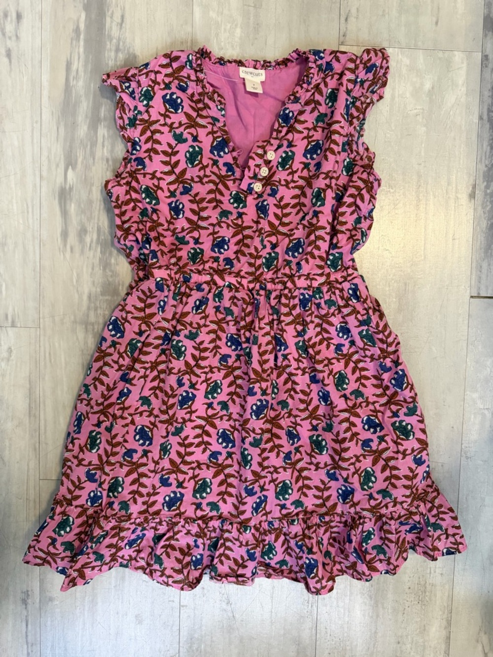 Crewcuts Girls Pink Floral Button-Front Ruffle Dress